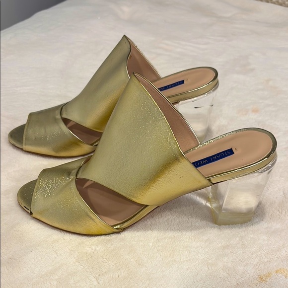 Stuart Weitzman sz 10 Gold Mules with Chunky Heel​ - Picture 1 of 8